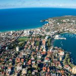 Residential Urban District With Ocean Beaches And Lagoon. Cityscape drone view